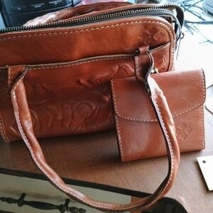 Patricia Nash Embossed Leather Shoulder Bag and Wallet Set